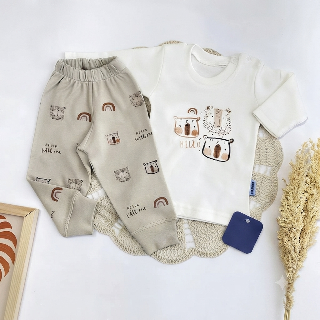 ✨ Hello طقم بيجامة كم طويل|Long-sleeved pajama set