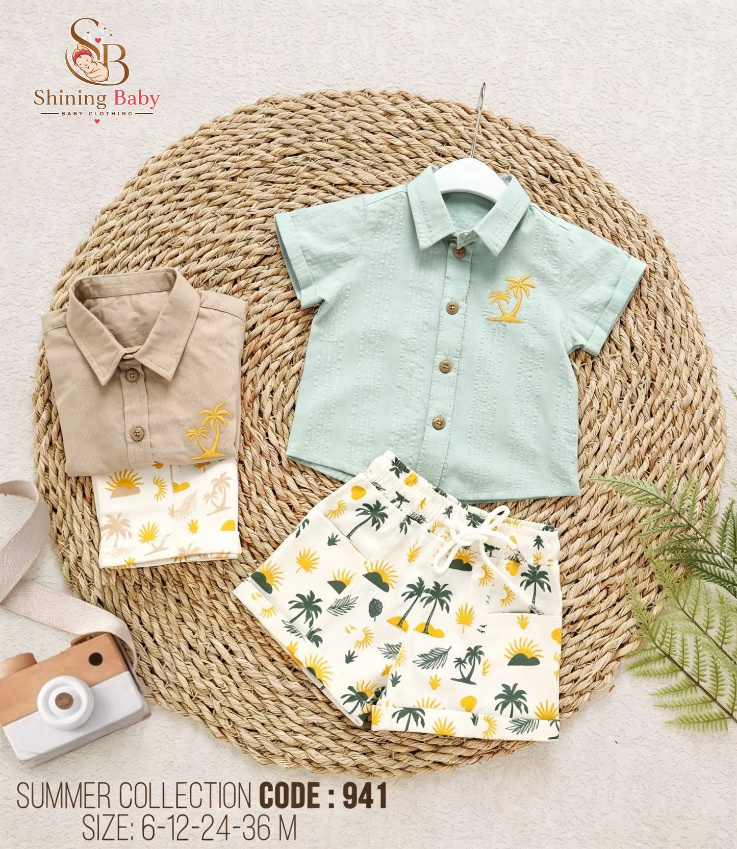 طقم أولادي صيفي لون واحد|"Boys' Summer Solid Color Set"
