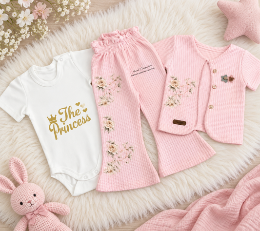 🌸طقم بناتي نص كم ايفين 3 قطع شارلستون|🌸 Girls' Short Sleeve 3-Piece Charleston Outfit Set