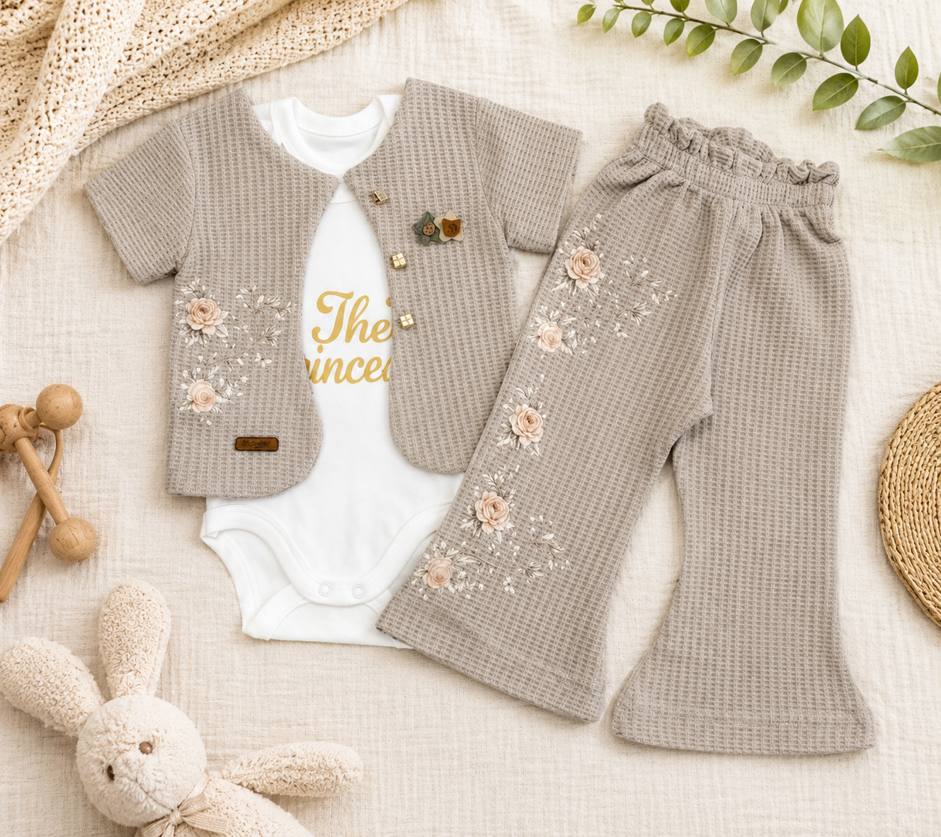 🌸طقم بناتي نص كم ايفين 3 قطع شارلستون|🌸 Girls' Short Sleeve 3-Piece Charleston Outfit Set