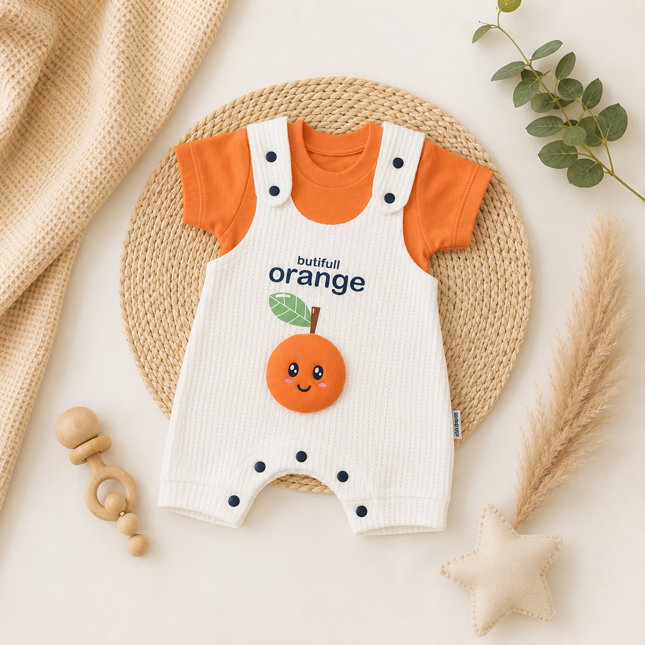 🍊سلوبيت ايفين شورت قطعتين فواكه|🍊 Baby 2-Piece Short Romper Set – Fruit Print
