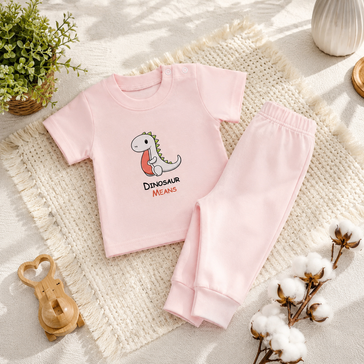 🦕𝔻𝕚𝕟𝕠𝕤𝕒𝕦𝕣 طقم بيجامه نص كم|🦕 Dinosaur Short-Sleeve Baby Pajama Set