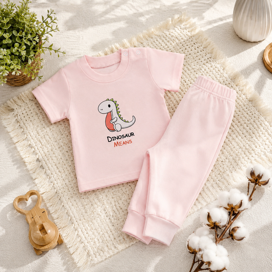 🦕𝔻𝕚𝕟𝕠𝕤𝕒𝕦𝕣 طقم بيجامه نص كم|🦕 Dinosaur Short-Sleeve Baby Pajama Set