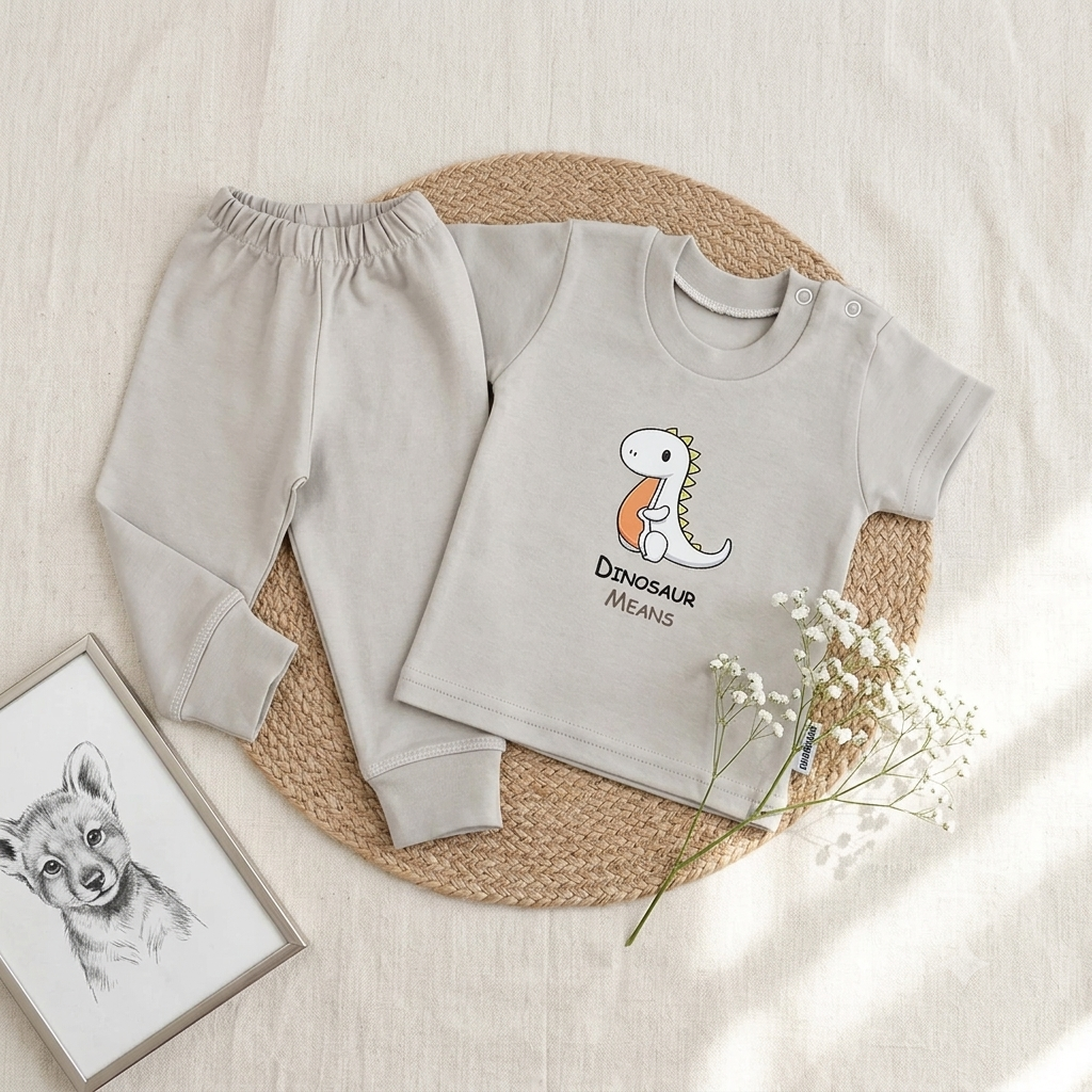 🦕𝔻𝕚𝕟𝕠𝕤𝕒𝕦𝕣 طقم بيجامه نص كم|🦕 Dinosaur Short-Sleeve Baby Pajama Set