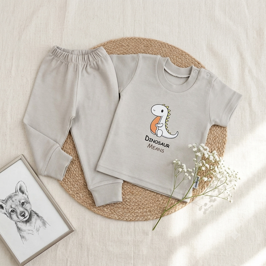 🦕𝔻𝕚𝕟𝕠𝕤𝕒𝕦𝕣 طقم بيجامه نص كم|🦕 Dinosaur Short-Sleeve Baby Pajama Set