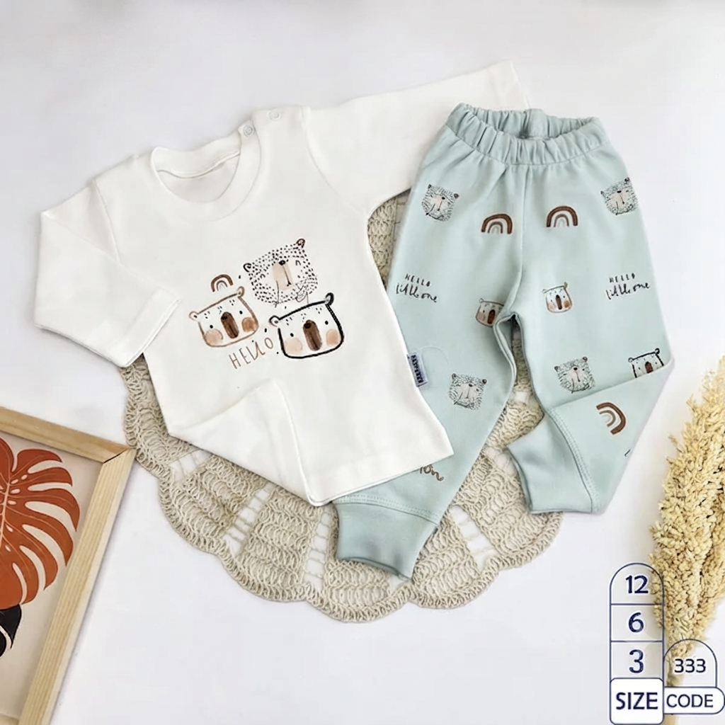 ✨ Hello طقم بيجامة كم طويل|Long-sleeved pajama set