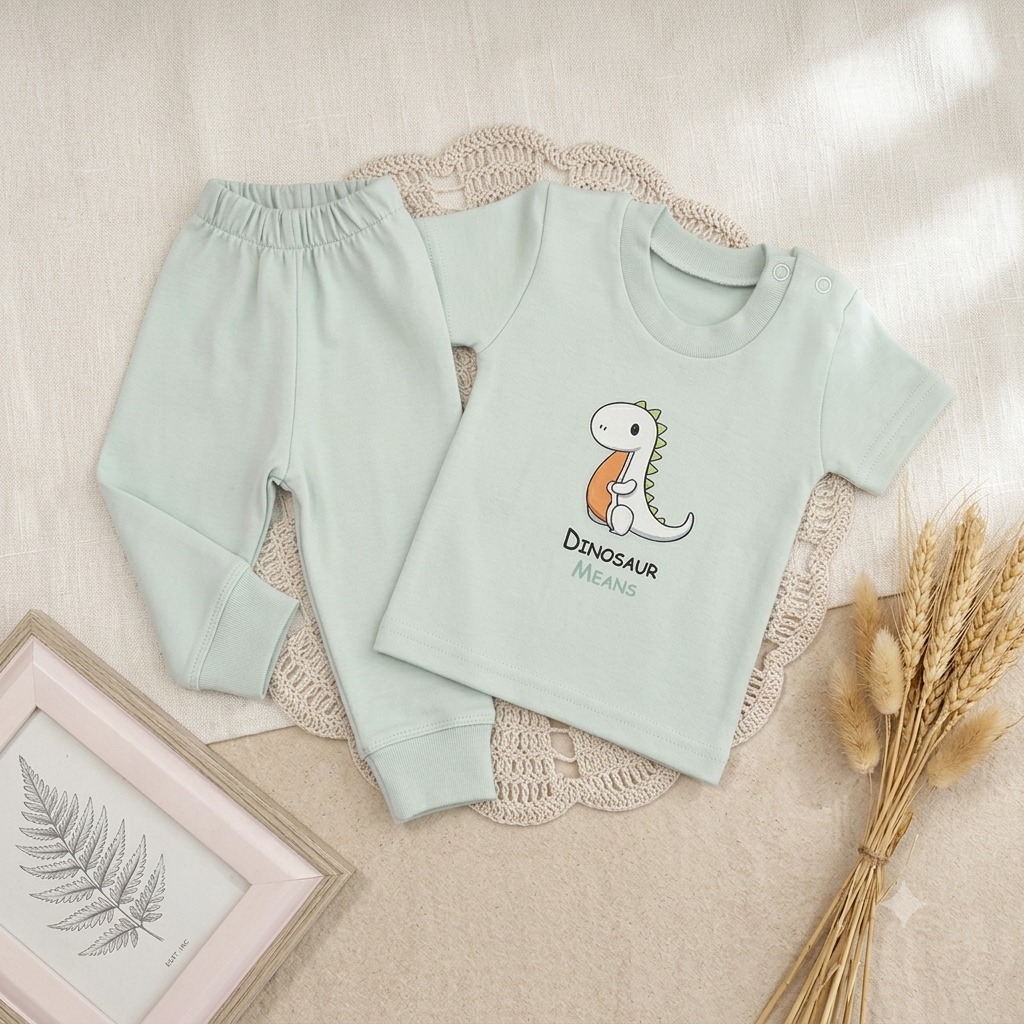 🦕𝔻𝕚𝕟𝕠𝕤𝕒𝕦𝕣 طقم بيجامه نص كم|🦕 Dinosaur Short-Sleeve Baby Pajama Set