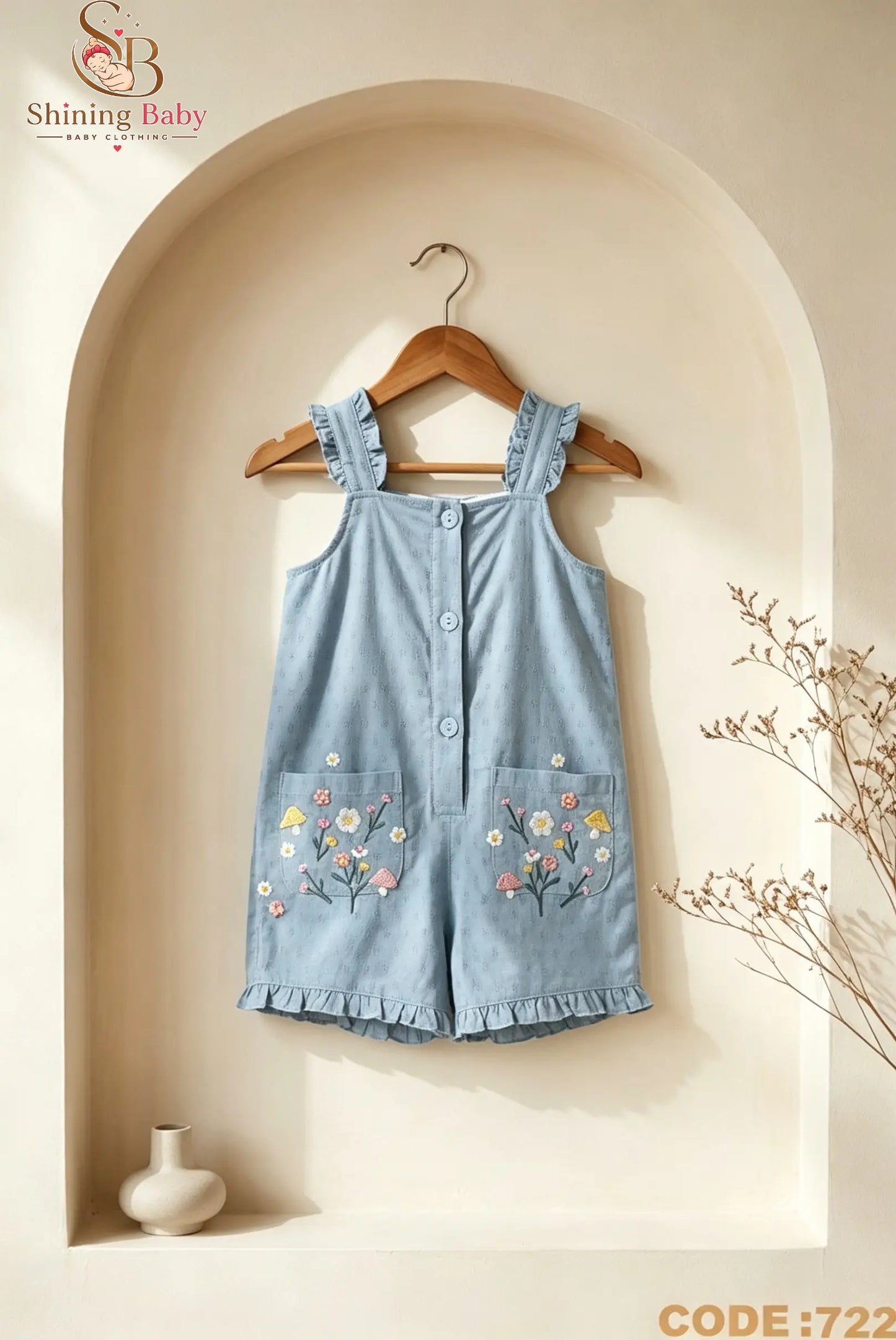 سلوبيت جنز مطرز بناتي Girls' Embroidered Denim Overalls🌷👶