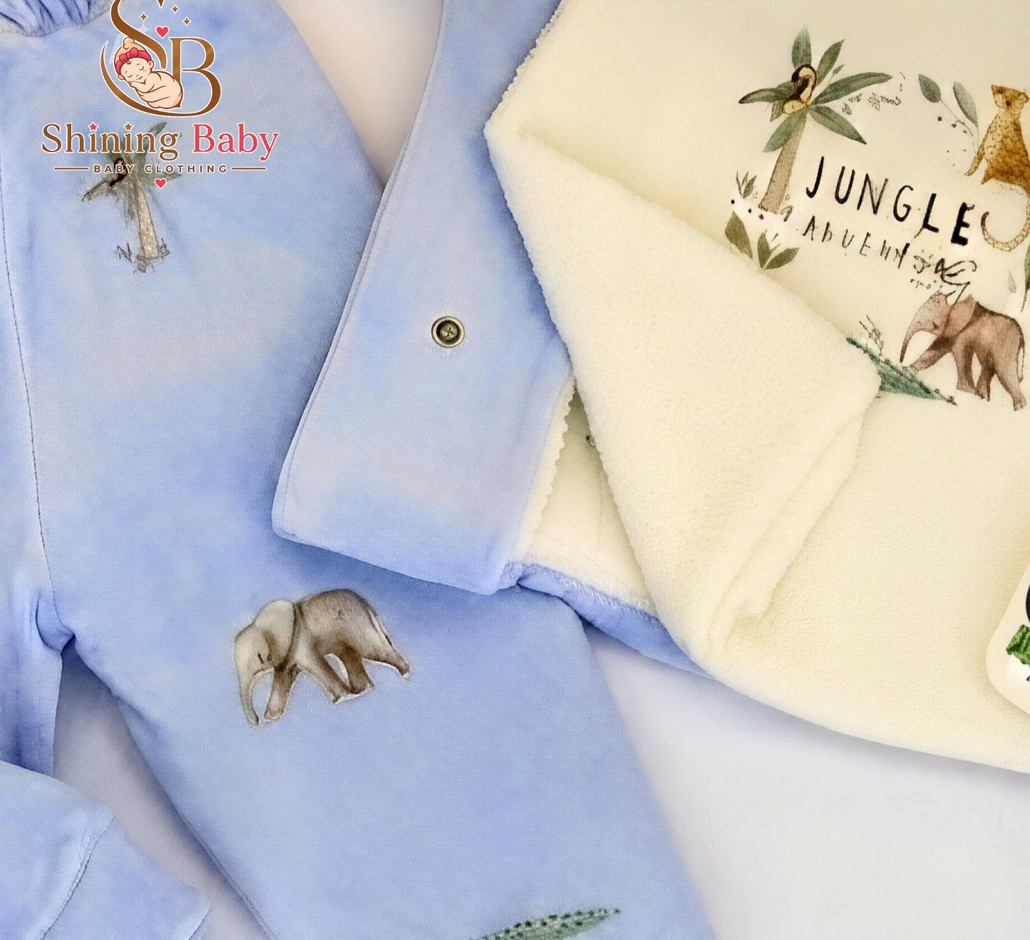 طقم بجامه قطيفه مبطن فرو Jungle 🐘|Fleece-Lined Velvet Pajama Set