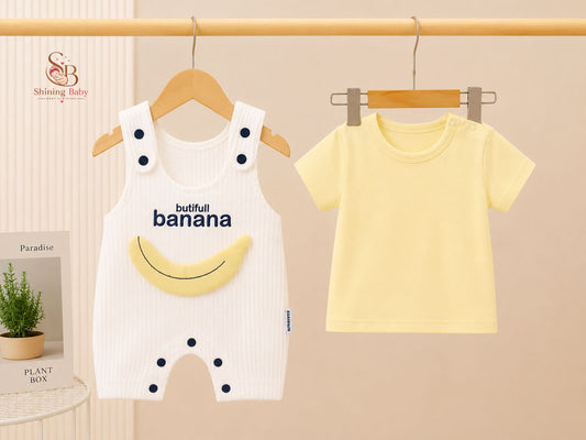 🍊سلوبيت ايفين شورت قطعتين فواكه|🍊 Baby 2-Piece Short Romper Set – Fruit Print