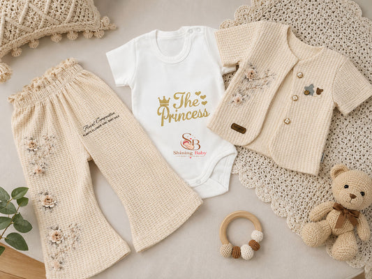 🌸طقم بناتي نص كم ايفين 3 قطع شارلستون|🌸 Girls' Short Sleeve 3-Piece Charleston Outfit Set